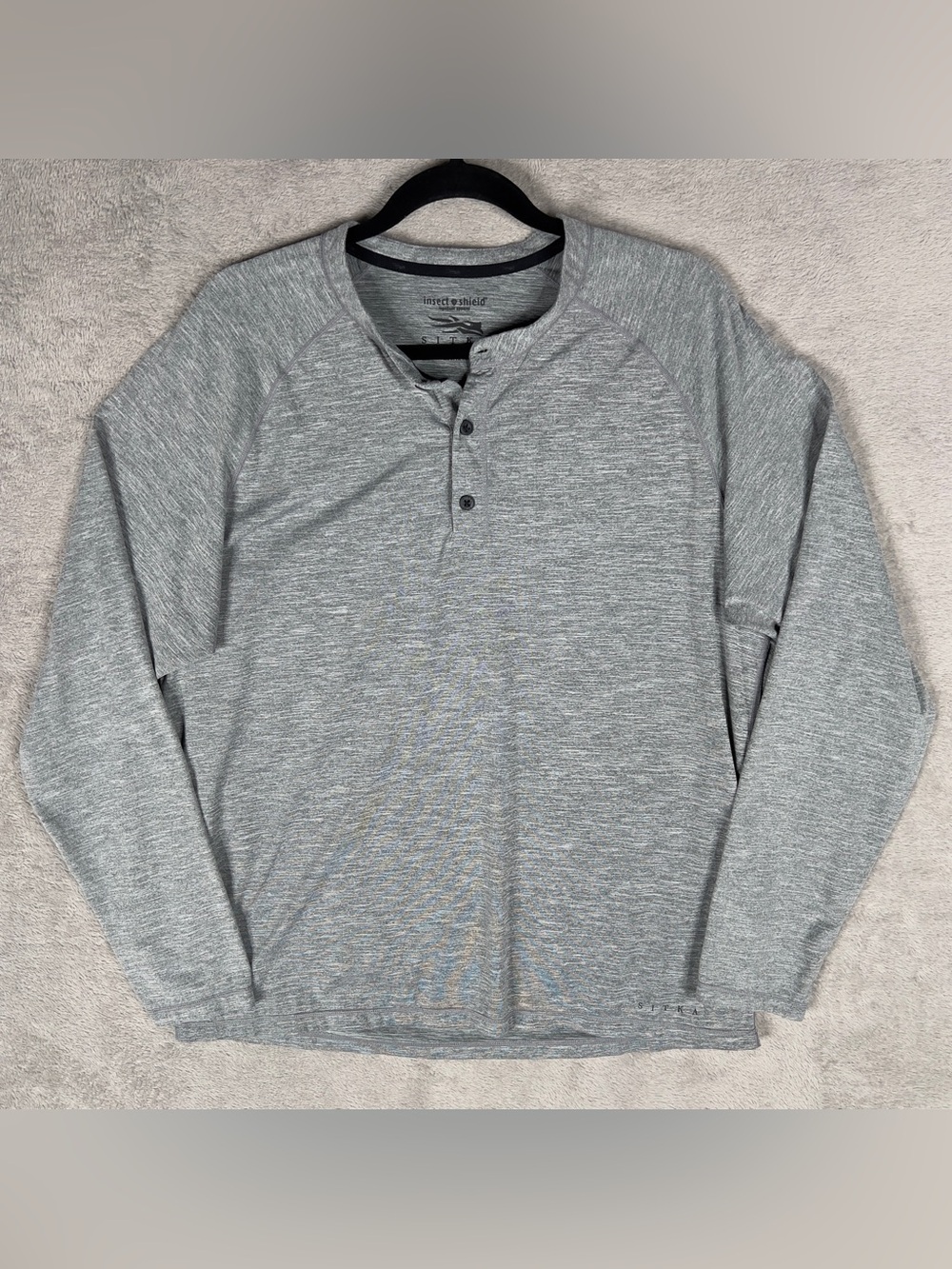 Sitka Gear Hanger Henley Long Sleeve Shirt Mens Large Gray Insect Shield Outdoor